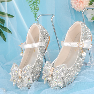 亮晶晶花童水晶鞋女童皮鞋2025新款儿童女鞋小女孩公主鞋洋气软底