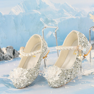 女童鞋儿童高跟鞋公主鞋小香风秋冬配礼服闪银色演出走秀配礼服