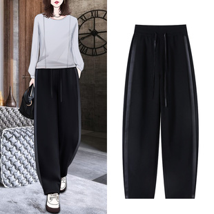 高级感亲肤棉质宽松阔腿休闲裤 子女秋冬圆弧修腿松紧腰香蕉卫裤