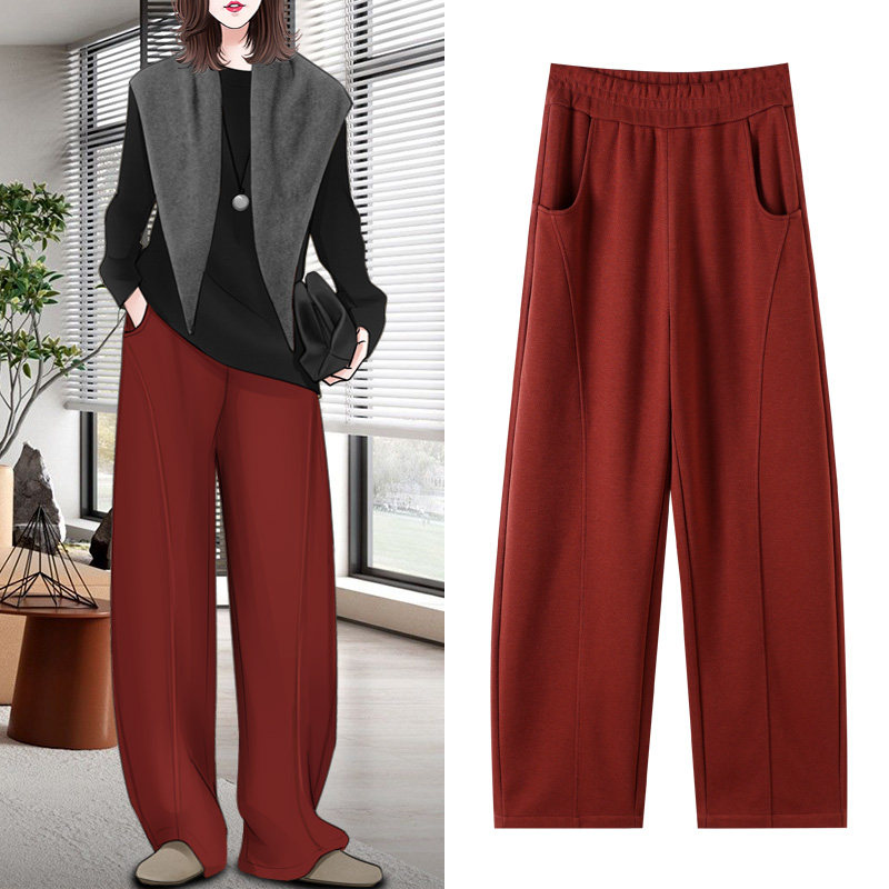 高级感醋酸山羊绒休闲香蕉裤女新年红色阔腿秋冬新款加厚显瘦裤子,女装/女士精品,休闲裤,淘宝优惠券,粉丝福利购,淘宝优惠卷