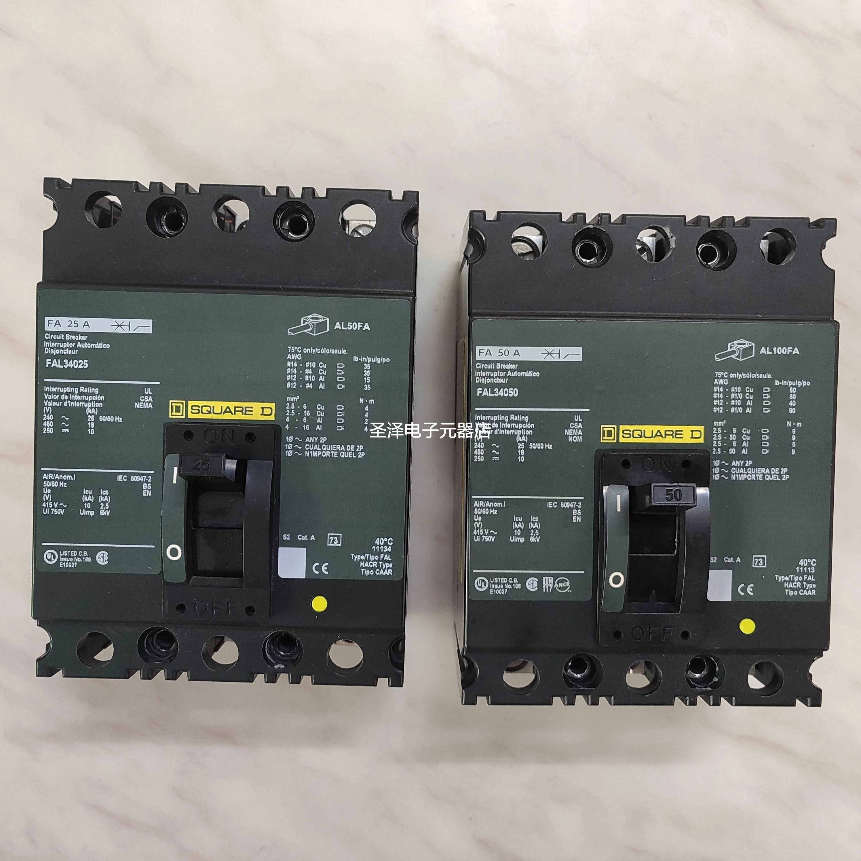 SQUARE D三相开关断路器FAL34050 FAL34025塑壳漏电保护器议价