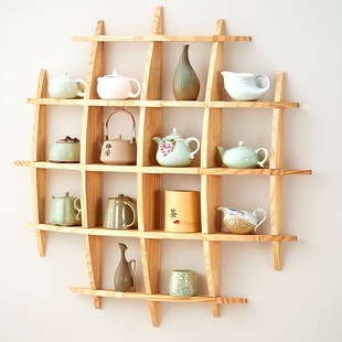 实木多宝阁挂壁式博古架置物架卯榫结构茶具架置物茶具