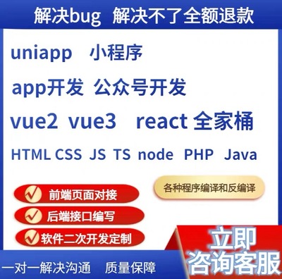vue/react/uniapp小程序bug问题解决前端页面开发nodejs/Java/php