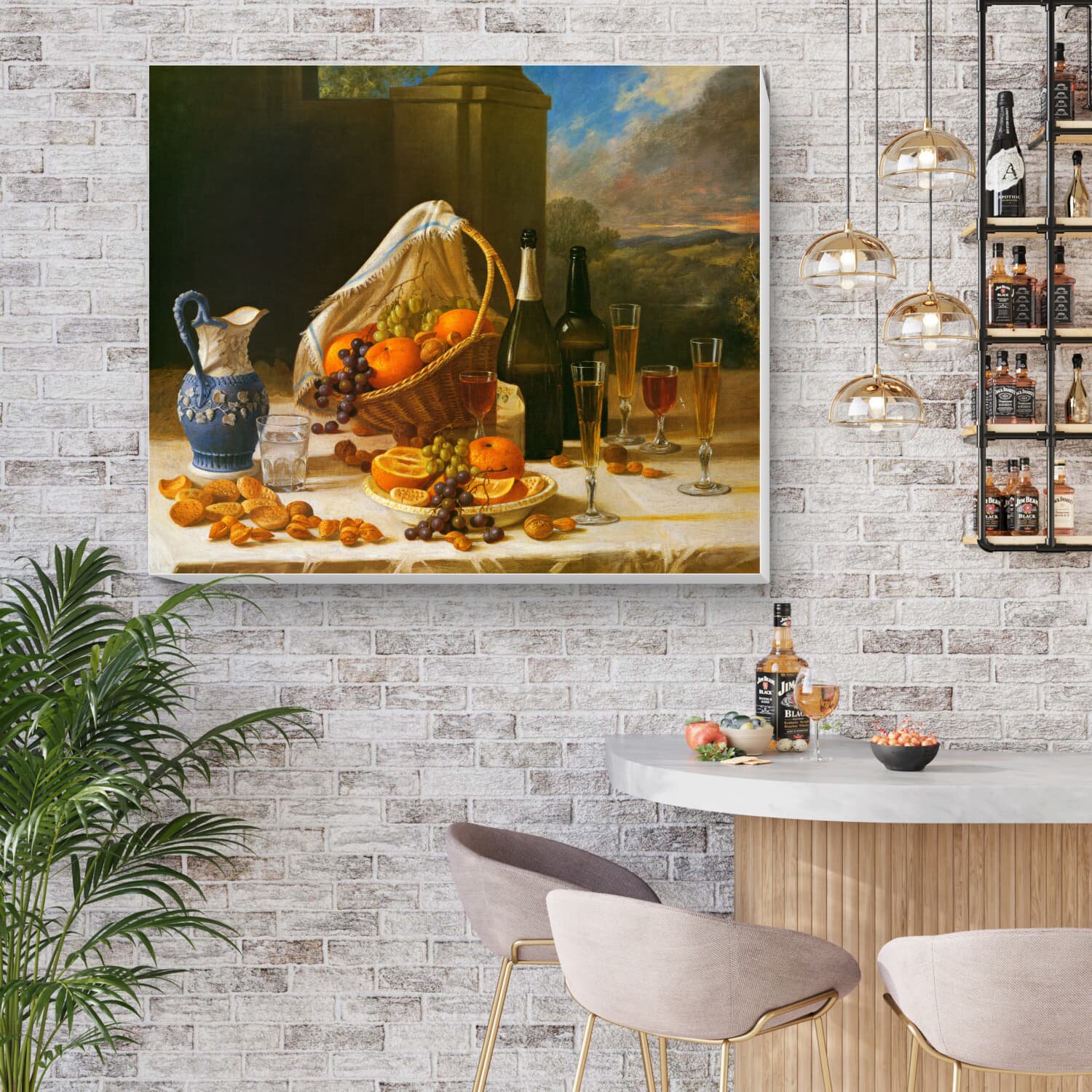 餐厅美式油画装饰画葡萄酒水果