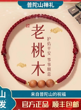 普陀山老桃木红绳手链女生符珠蛇年本命年护佑红色手绳编织绳脚链