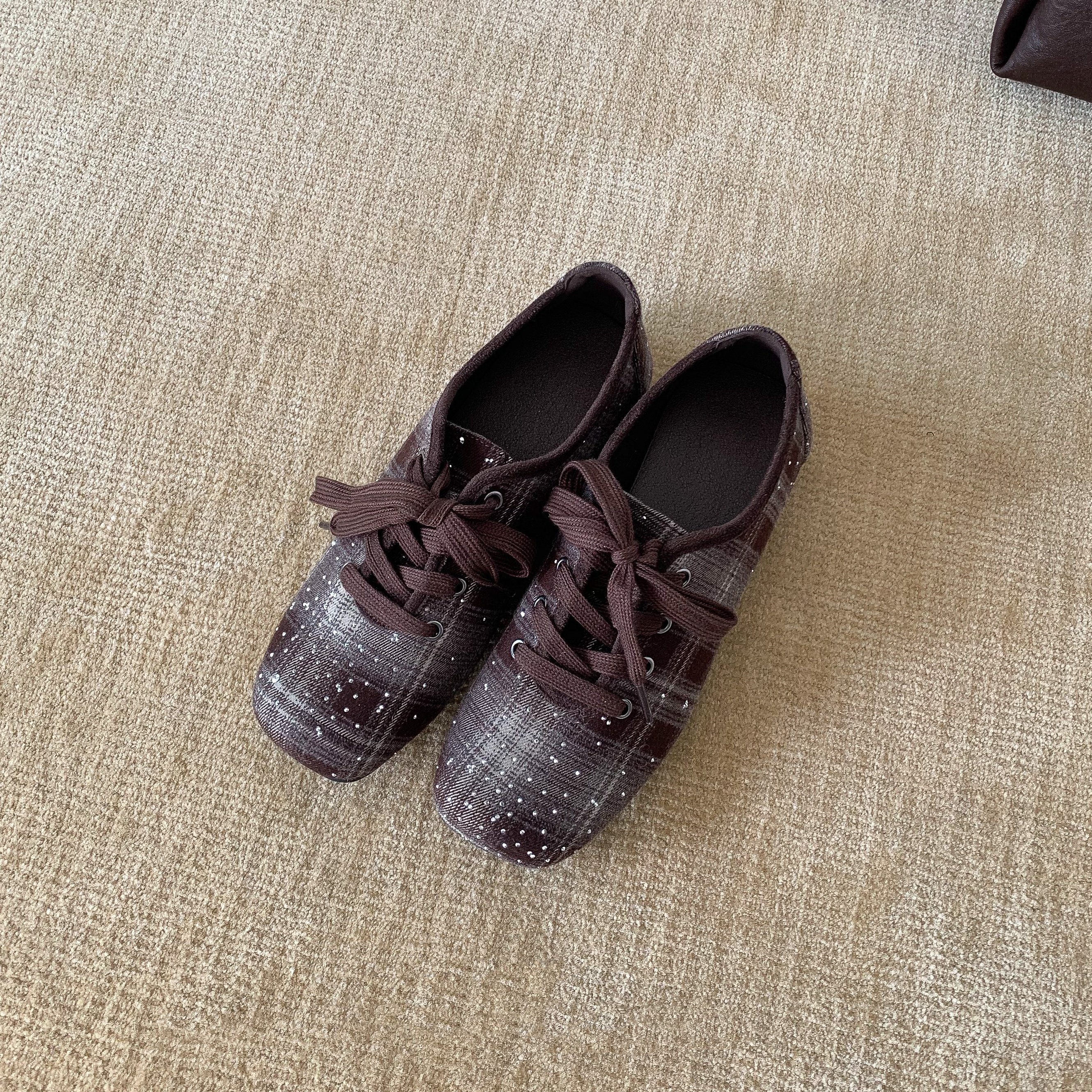 MUMU韩系方头亮片格子系带单鞋女平底芭蕾舞鞋玛丽珍鞋,女鞋,浅口单鞋,淘宝优惠券,粉丝福利购,淘宝优惠卷