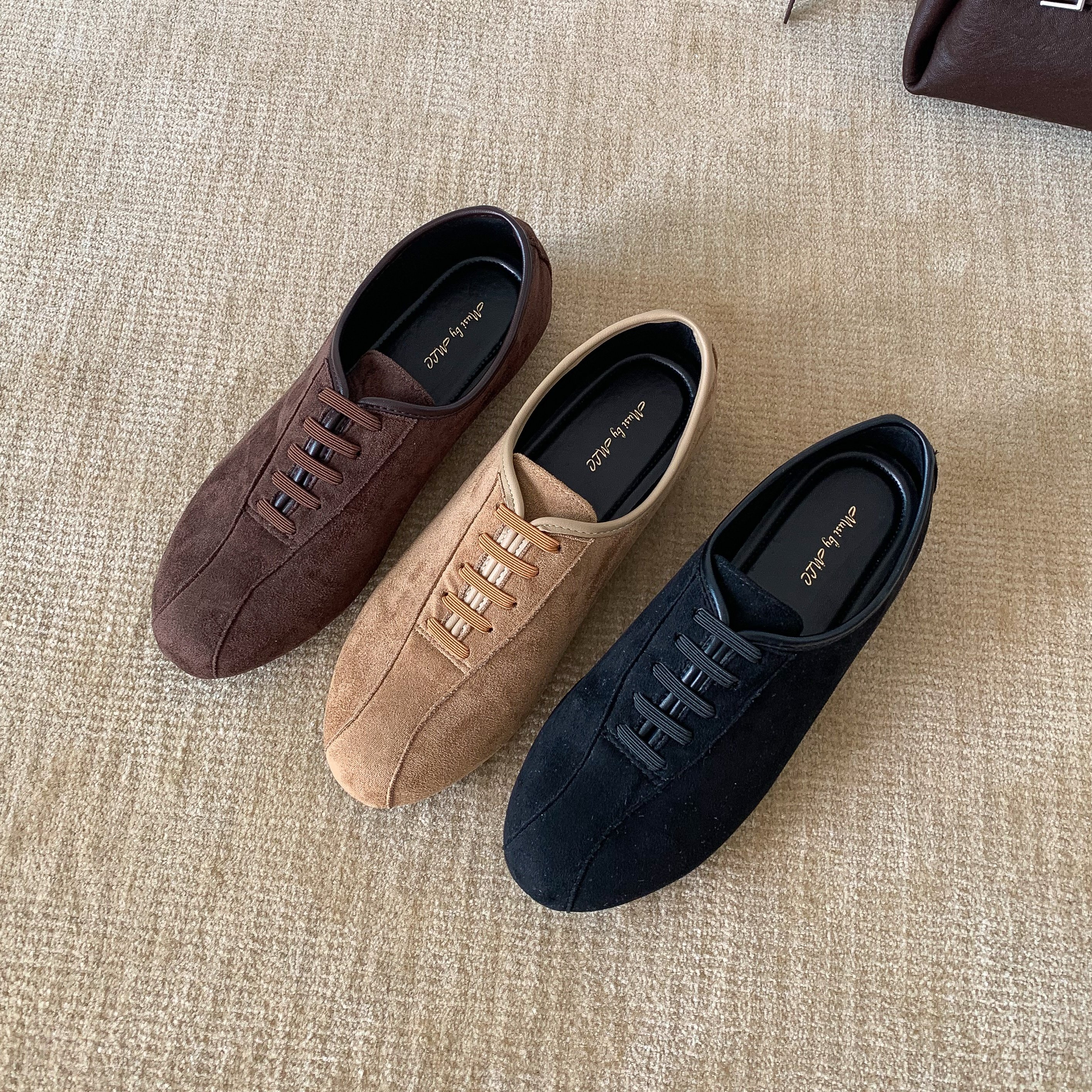 MUMU复古英伦风圆头绒面平底单鞋女百搭系带休闲鞋,女鞋,浅口单鞋,淘宝优惠券,粉丝福利购,淘宝优惠卷