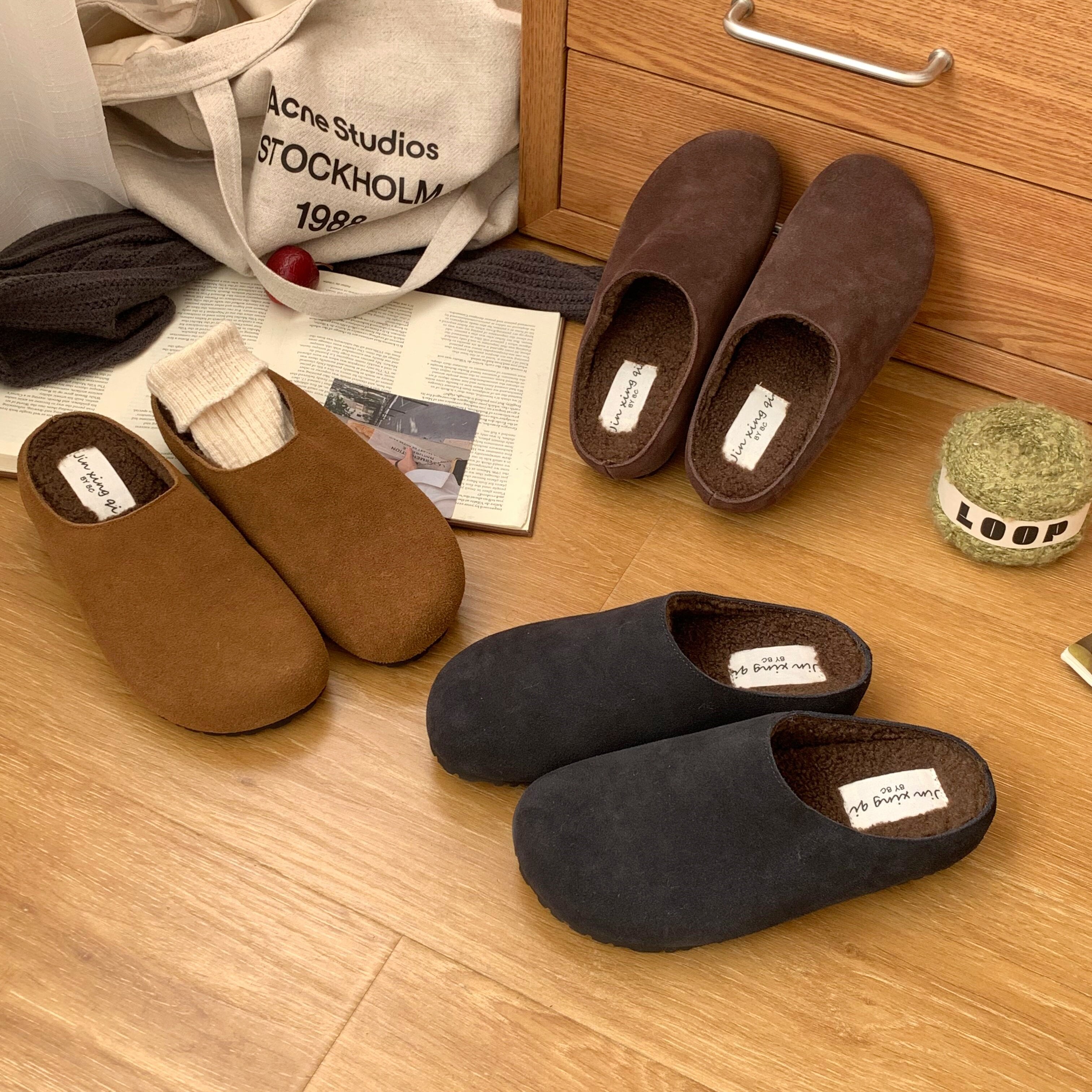 MUMU韩式厚底包头拖鞋女冬季加绒保暖一脚蹬懒人鞋舒适