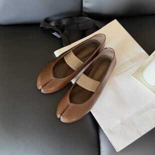 MUMU设计感时髦芭蕾风浅口玛丽珍鞋女平底真皮猪蹄分趾鞋软底单鞋