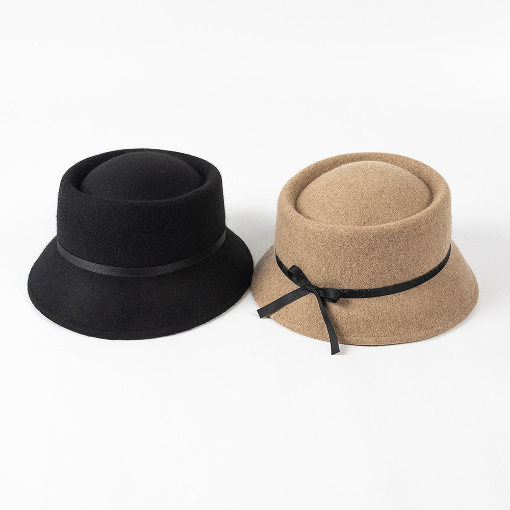 秋冬新款女士时尚复古圆环顶羊毛呢盆帽渔夫帽逛街保暖网红小礼帽