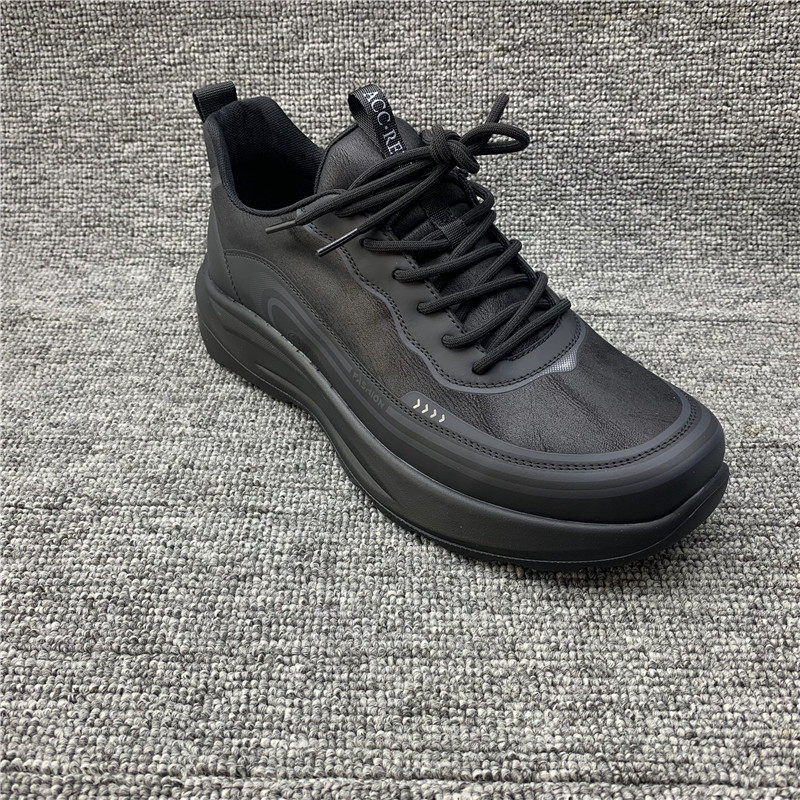 休闲风黑色圆头系带厚底男鞋中跟舒适防滑运动休闲鞋