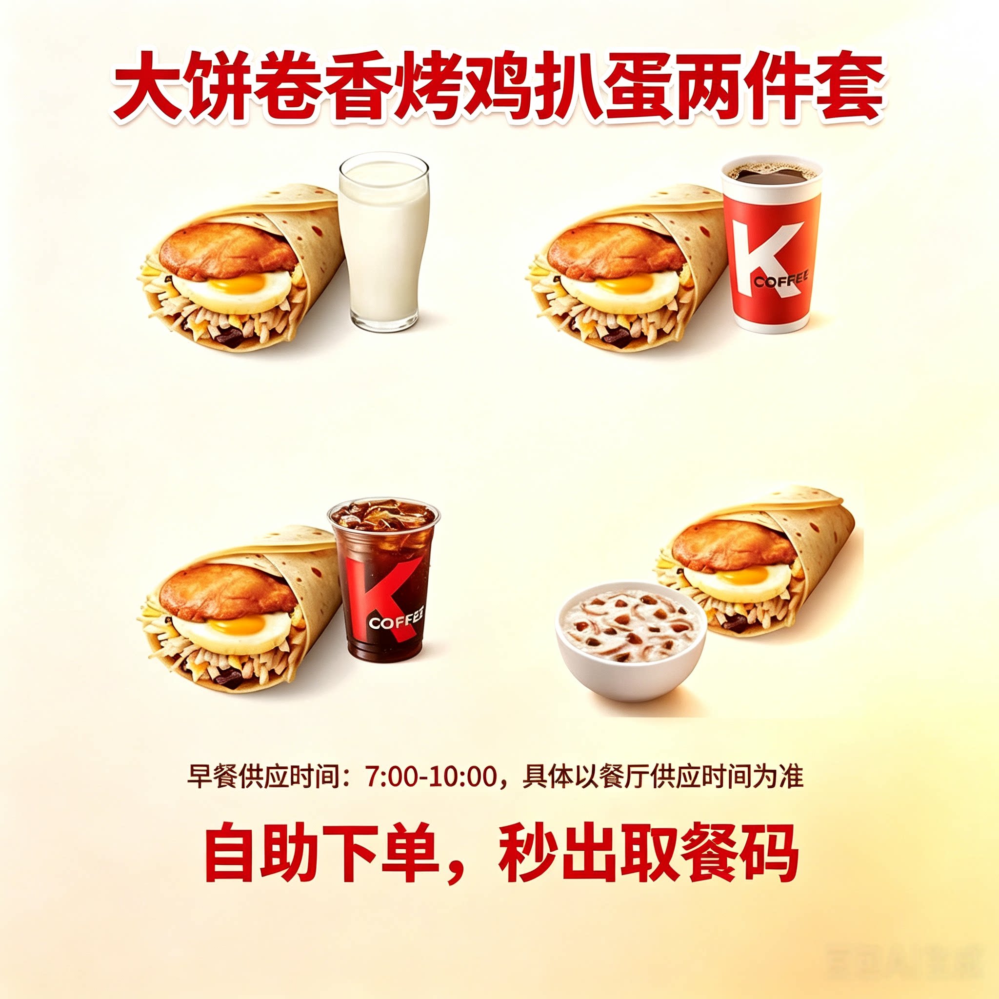 肯德基早餐大饼卷香烤鸡扒蛋两件套自助下单兑换券全国通用