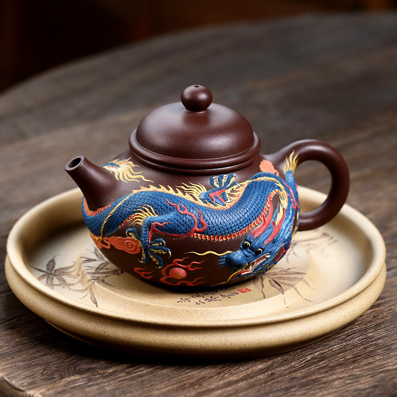 新品宜兴名家周孝忠纯手工紫砂壶正品茶壶龙壶泡茶壶龙凤呈祥收藏