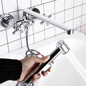 潜水艇浴缸水龙头缸边式 冷热全铜淋浴花洒混水阀加长三联入墙龙头