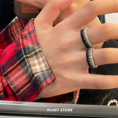 昼夜 满钻戒指男潮款冷淡风嘻哈单身戒女ins小众感钛钢男指环尾戒