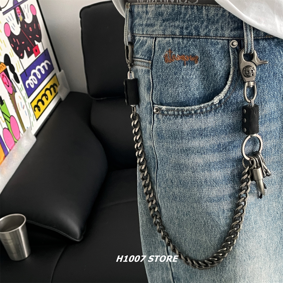 复古做旧枪色金属链条男款裤链女小众设计腰链嘻哈牛仔裤工装裤链
