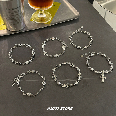 做旧十字花男款手链女嘻哈街头冷淡风小众设计高级轻奢情侣款手饰