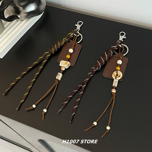 原创款陶瓷平安扣咖色编绳男裤链女嘻哈风钥匙包挂工装裤腰间挂饰