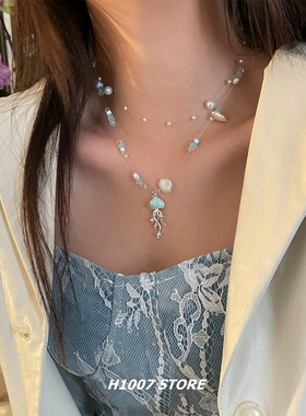 水母贝壳鱼线串珠女项链海边度假风小众设计颈链男款锁骨链毛衣链