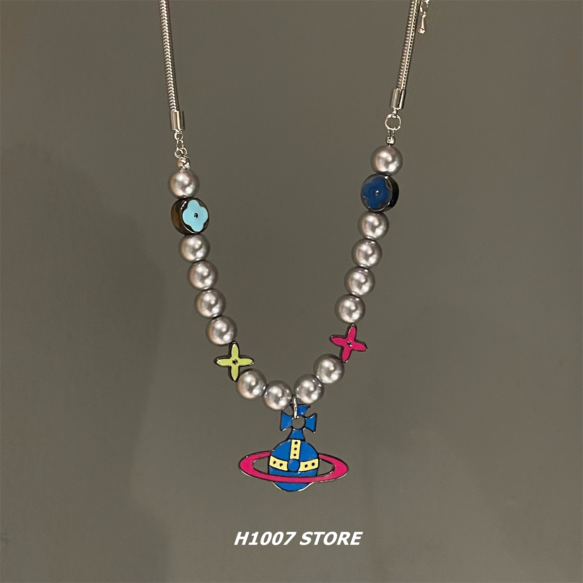 彩色星球字母男生项链冷淡风锁骨链女小众设计感嘻哈亚文化毛衣链