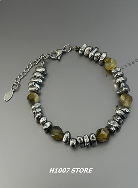 虎眼碎银串珠双层男款手链女生小众设计情侣款手串嘻哈新中式饰品