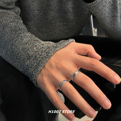 太阳月亮镶钻钛钢男戒指女小众设计感嘻哈风指环不掉色情侣款饰品