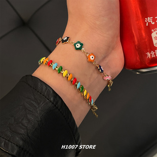美式嘻哈风彩色串珠男款手链女小众设计感手串高级情侣款闺蜜手饰