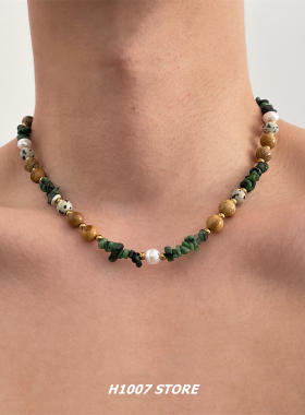 新款手作天然绿串珠颈链高级感项链男款气质小众设计女锁骨链新款