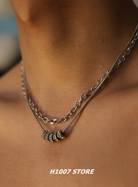 双层镶钻项链男款锁骨链女款颈链小众设计感嘻哈冷淡风毛衣链新款