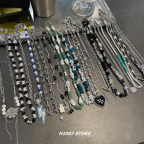 粉丝福利款彩色串珠项链男款小众设计感嘻哈风手链拼接款女锁骨链