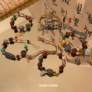 民族风天珠串珠编绳手串男款手链女小众设计感情侣款手饰品新中式