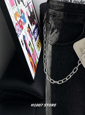美式嘻哈风米灰色挂饰编绳长款男裤链女小众感穿搭牛仔裤挂链包挂