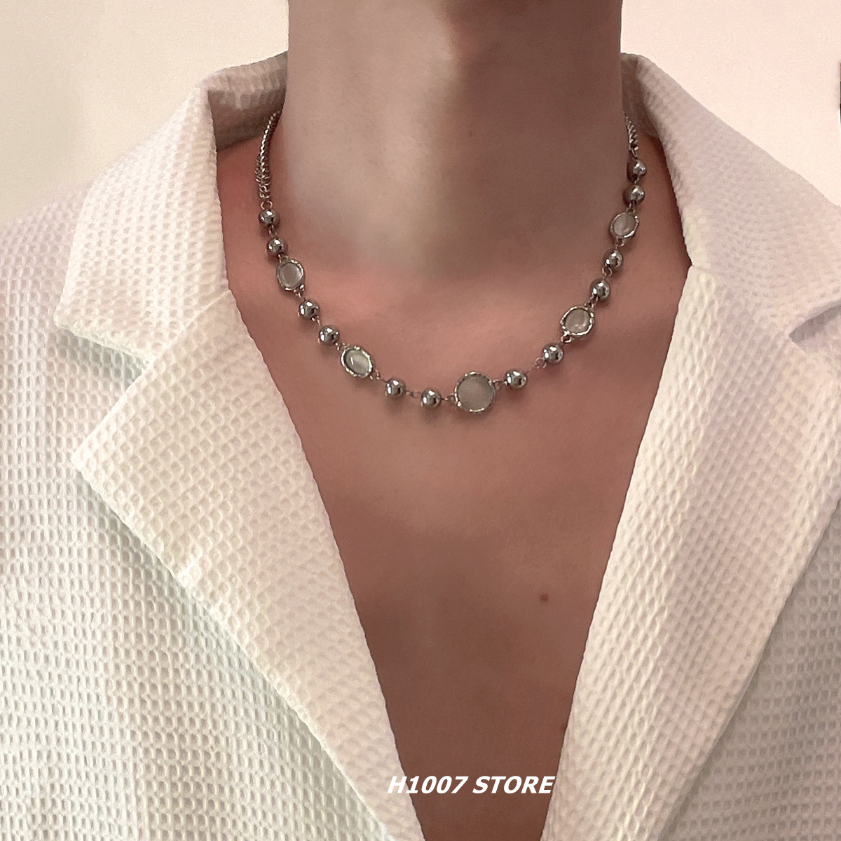 틈새 디자인 고양이 눈 돌 접합 티타늄 강철 체인 힙합 스타일 남성 목걸이 여성 하이 엔드 라이트 럭셔리 2024 새로운 스타일