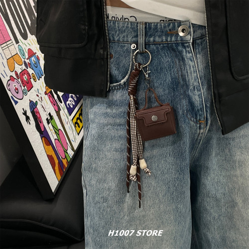 棕色耳机包编绳男款裤链女嘻哈风小众设计感牛仔裤工装裤挂链包挂