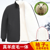 羊皮毛一体外套中老年羊羔毛内胆袄加厚连帽皮上衣纯绵羊毛棉袄男