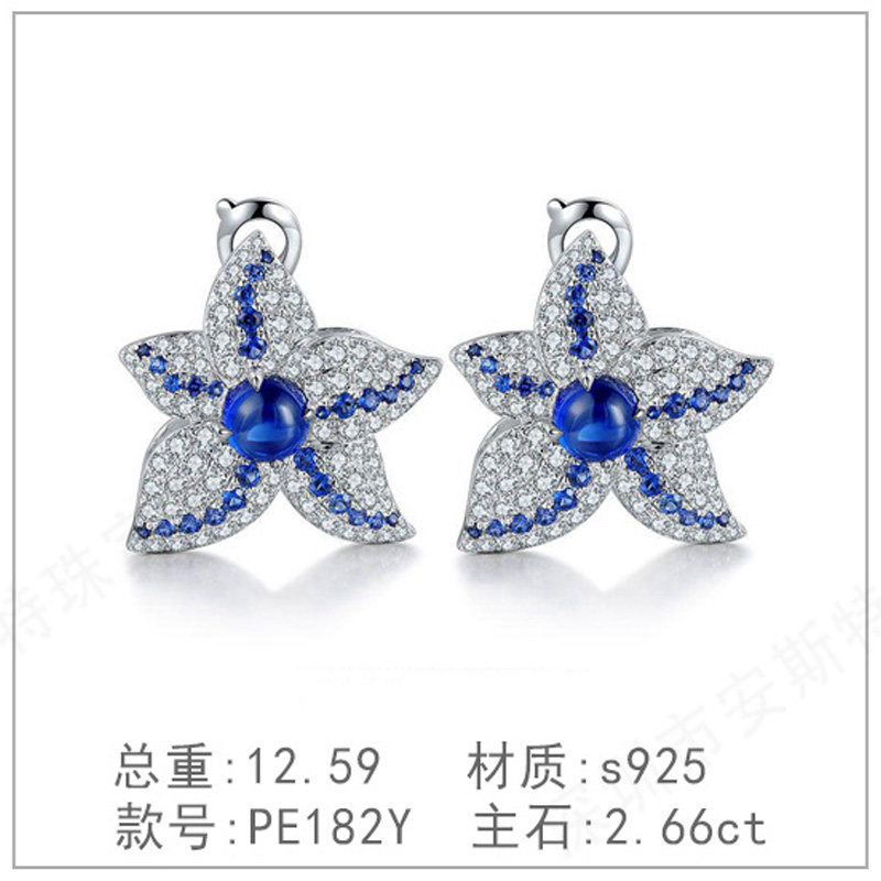s925银钻石耳坠耳饰奢高级新款培育钻石简洁蓝宝镀钻钻耳环耳吊