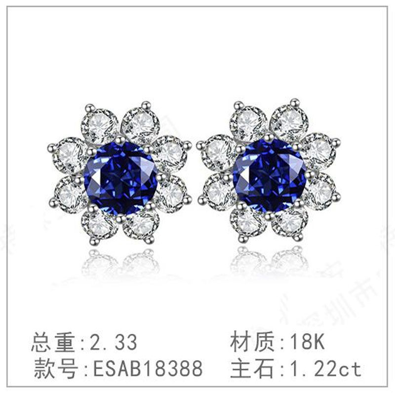 s925银钻石耳坠耳饰奢高级新款培育红宝简洁蓝宝镀钻钻耳环耳吊