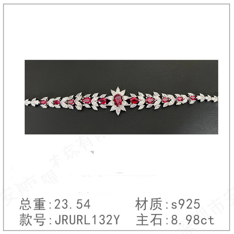 925纯银珠宝培育红宝石简洁手链圈高级感锁骨链简约轻奢复古手链