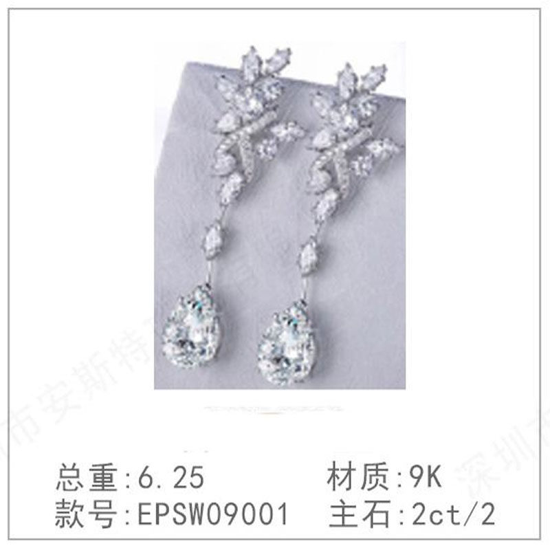 s925银钻石戒指奢高级新款培育粉钻简洁粉钻镀钻钻耳环耳吊