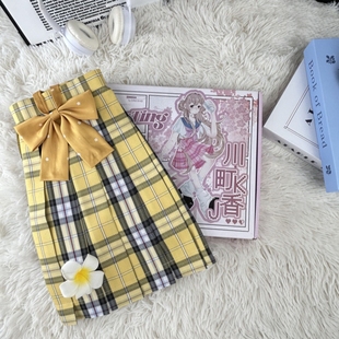 川町香【小杏诗春】黄黑格原创jk学生格裙百褶裙学院短裙半身裙