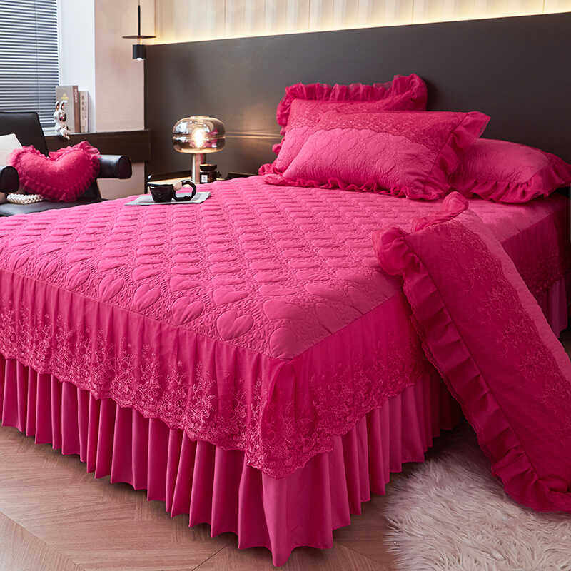 亲肤磨毛夹棉床裙2025新款单人双人床罩款大红蕾丝花边床罩款床单,床上用品,床裙,淘宝优惠券,粉丝福利购,淘宝优惠卷
