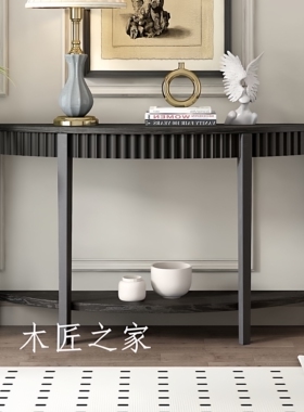 轻法式实木客厅玄关摆件桌入门玄关架美式半圆走廊展示艺术台定制