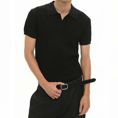 MTLCLOTHES男装复古简约老钱半袖翻领针织Polo通勤显身材修身短袖