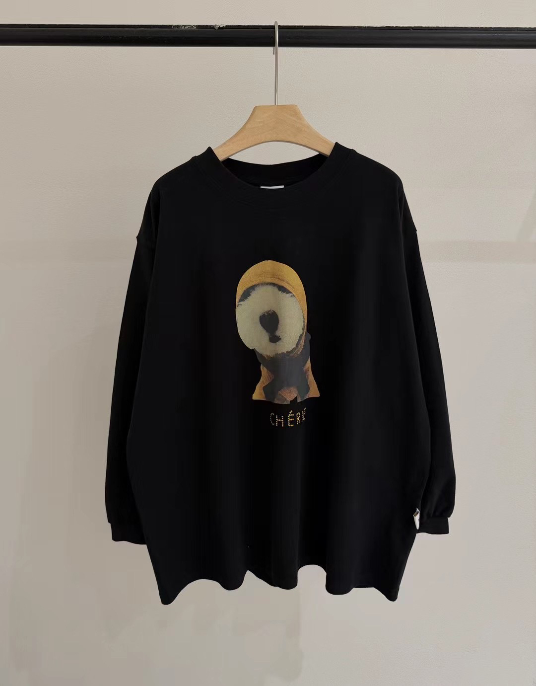 皇冠秋冬韩版卡通狗宽松大版型慵懒风休闲中长款全棉磨毛长袖T恤