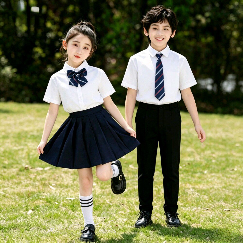 六一小学生白衬衫男女儿童白衬衫合唱朗诵演出黑裙子毕业照套装