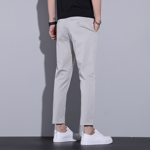 啄木鸟纯棉九分休闲裤男夏季薄款男生小个子百搭裤子修身小脚西裤
