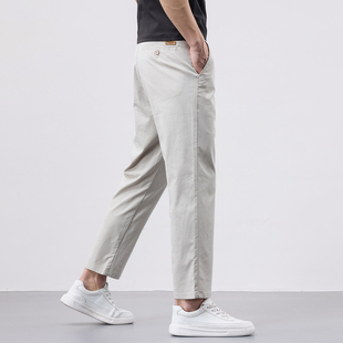 啄木鸟亚麻九分休闲裤男夏季薄款青年小个子百搭男装宽松直筒裤子