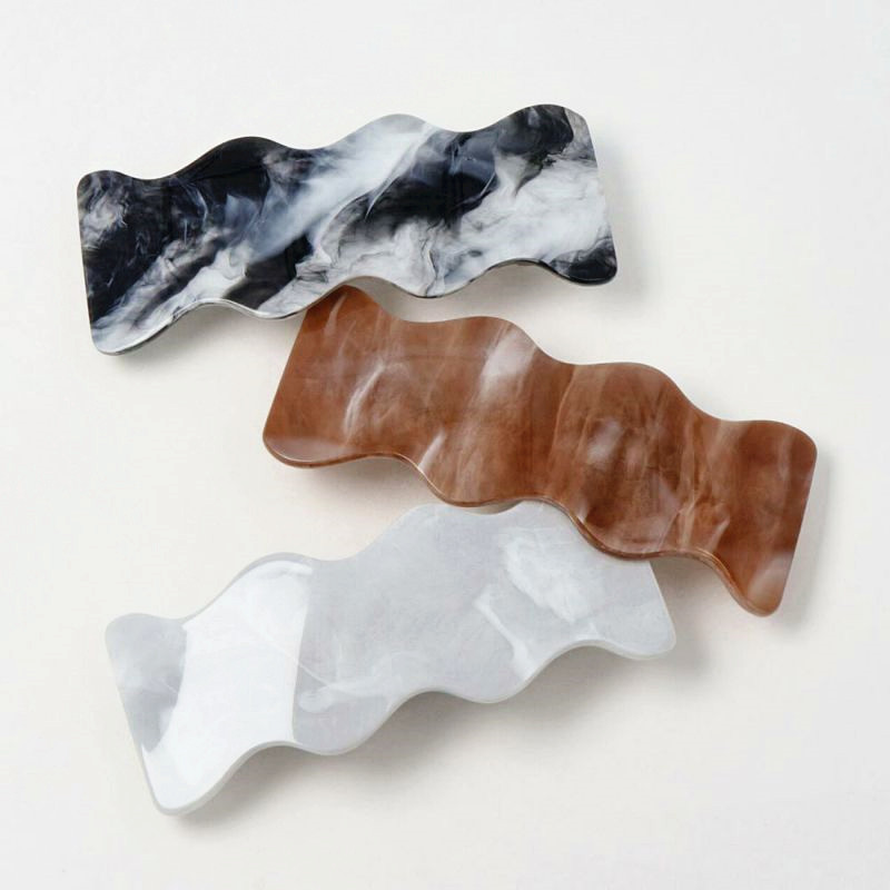 日本OSEWAYA发饰大理石纹波浪不规则形状弹簧夹俏皮可爱边夹女