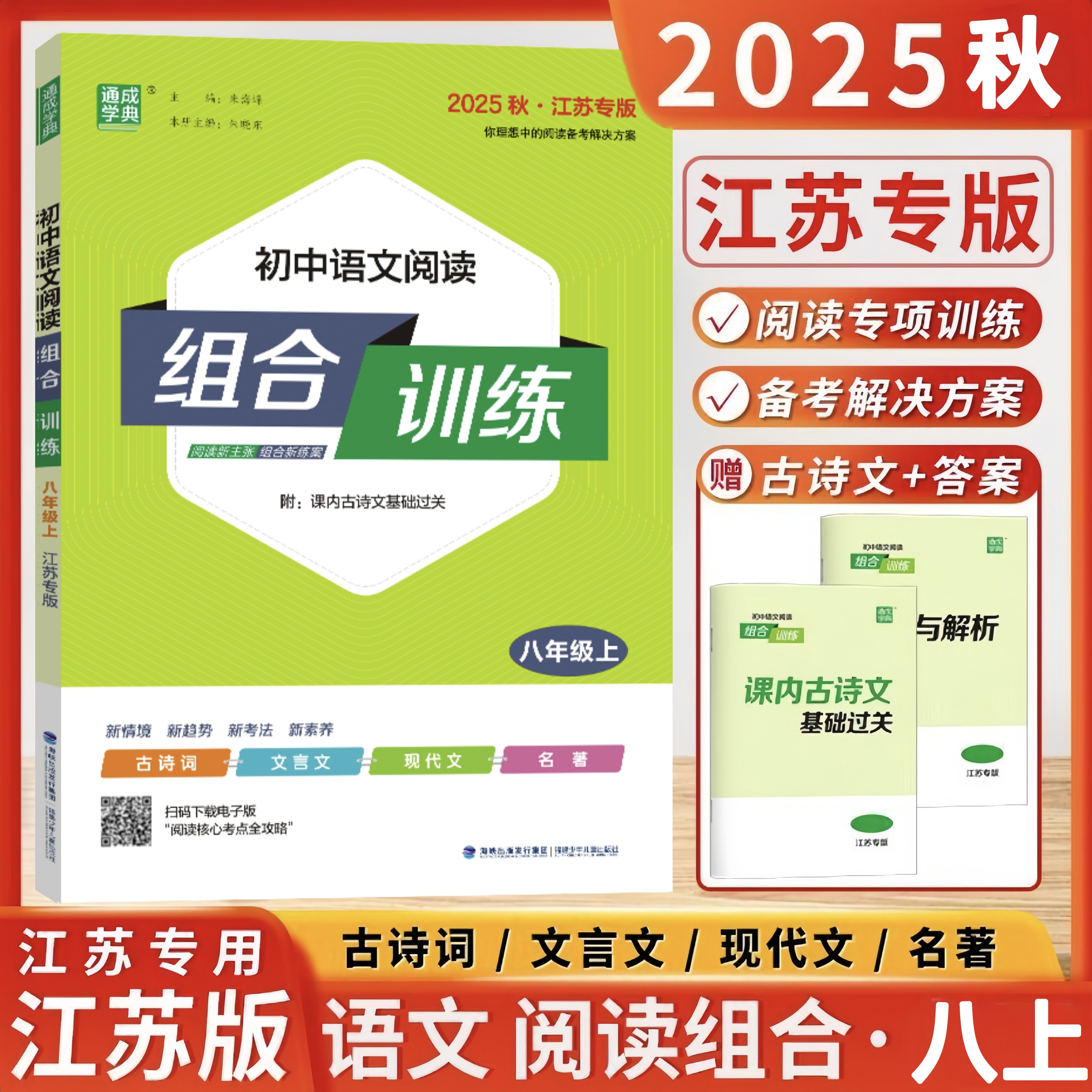2025秋新版 通成学典 初中语文阅读组合训练八年级上册中考通用江苏版初中生八年级上册语文同步教材练习册基础配套热点考点模拟题