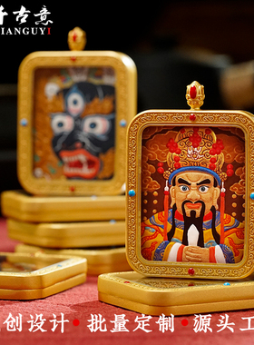 新非遗西藏唐卡手工皮雕手绘上色雕刻扎基拉姆项链大黑天唐卡吊坠